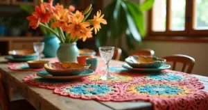 27 Ideias de Caminho de Mesa de Crochê com Flores para Transformar sua Casa
