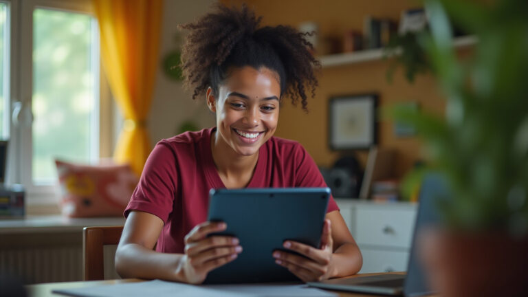 Jovem brasileiro analisando dados esportivos em tablet para decisões informadas com Cravei.io.