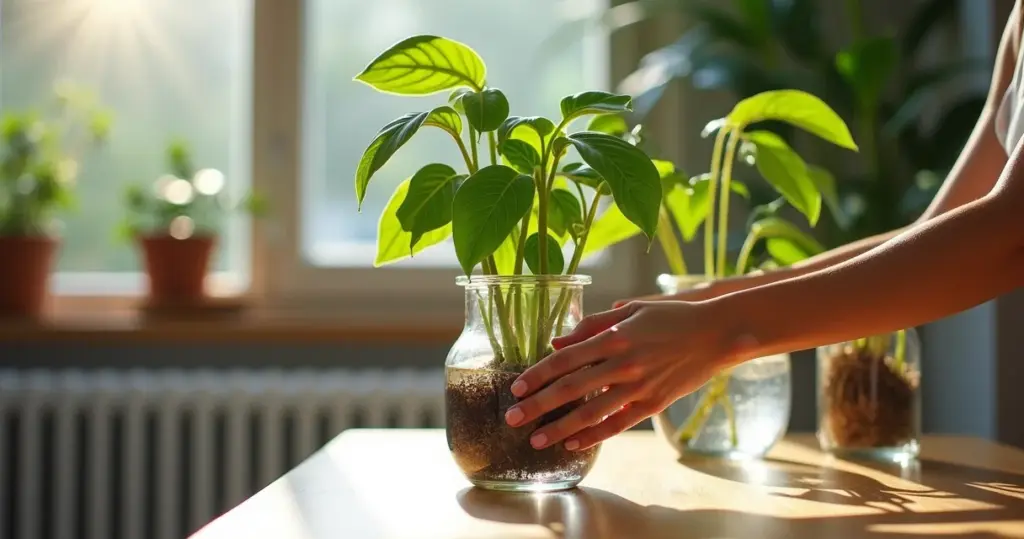 Plantas em vidros com água: a técnica que acaba com a sujeira da terra