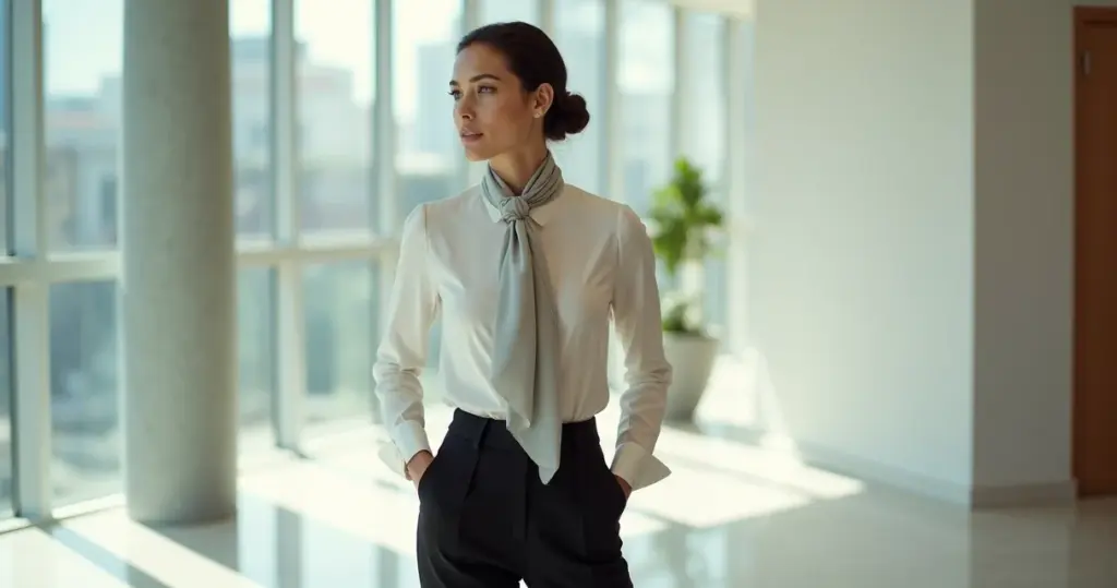 Qual a melhor forma de usar lenços para adicionar elegância ao look de trabalho?